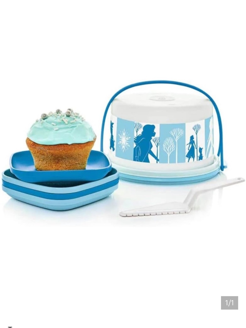 Tupperware Blue and White Frozen II Mini Cake Carrier Set